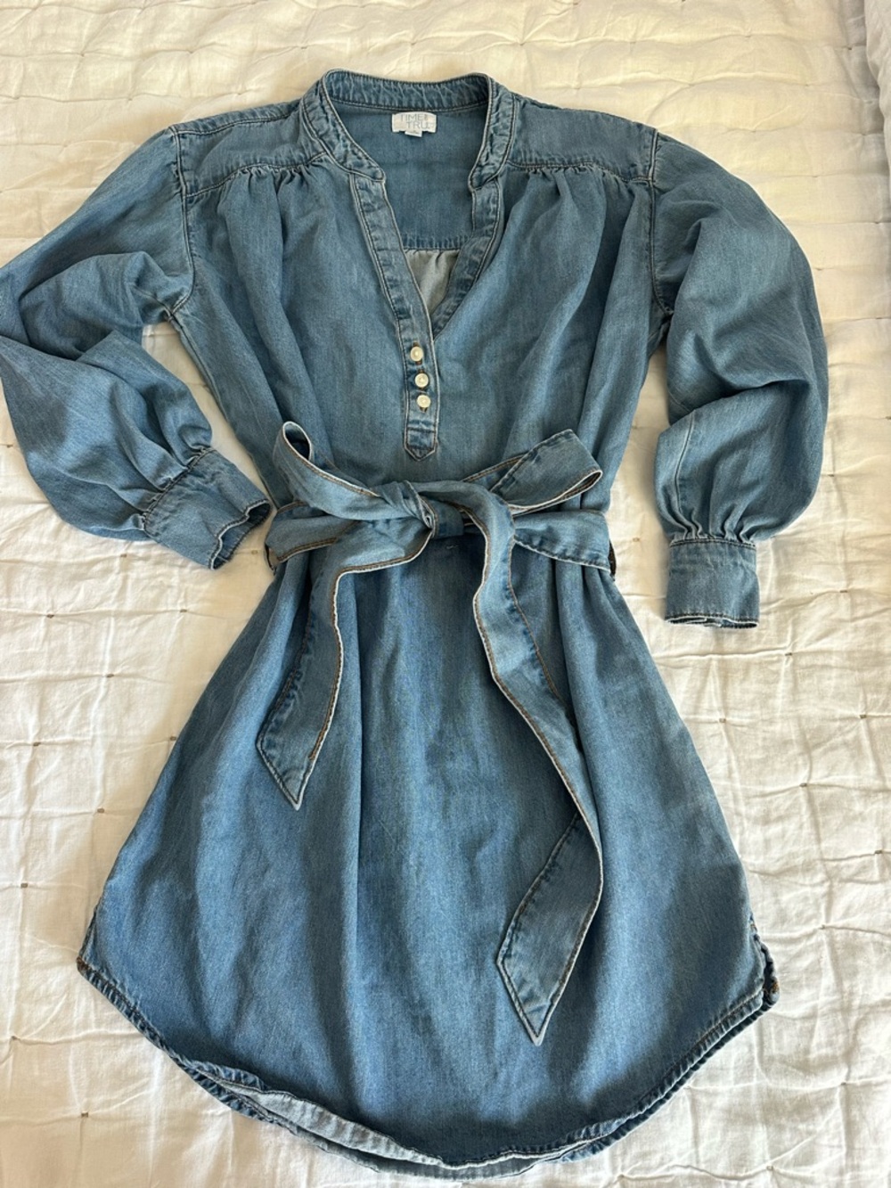 Time and Tru Size Small Light Blue Denim Tie-Waist Mini Dress